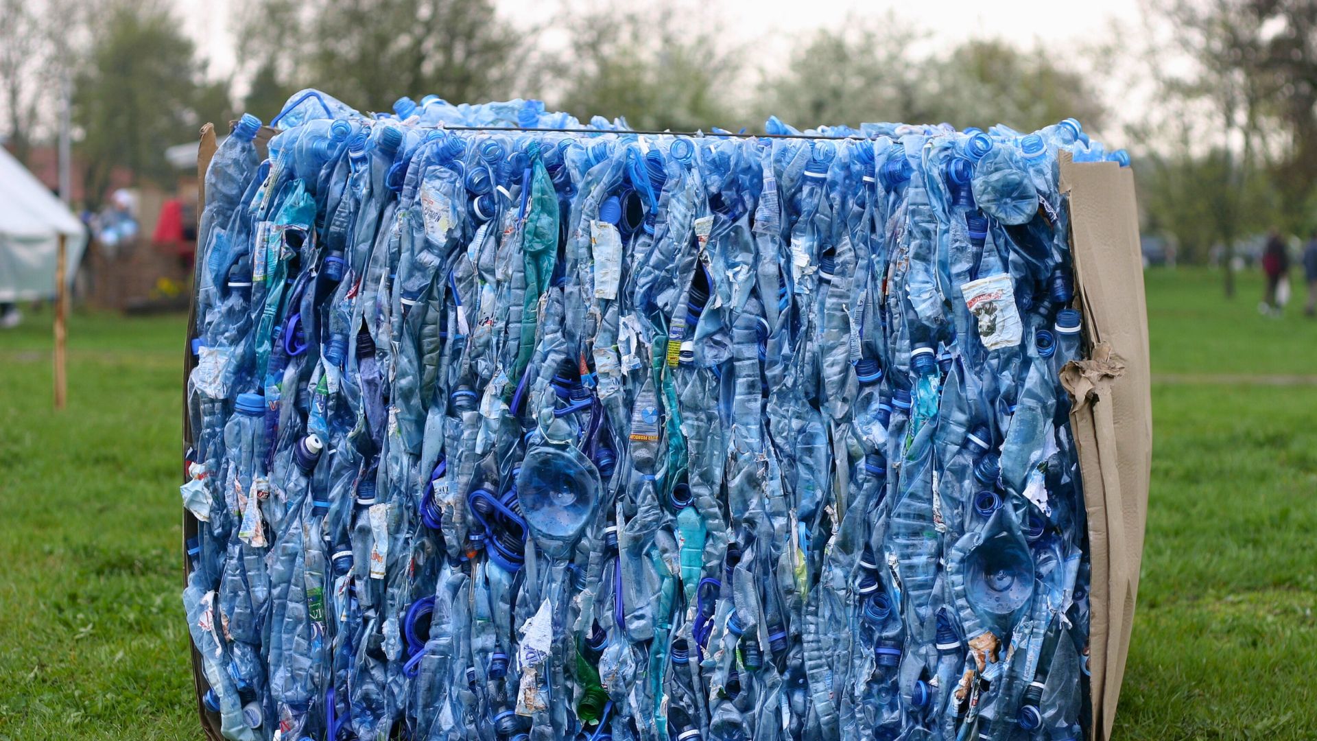 A block of compressed plastic bottles